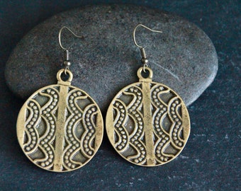 Ethnic Bronze Charm Earrings | Antique Bronze | Hancrafted Metal Earrings | Original Handmade Jewellery | Boho Rustic Geometrical Earrings