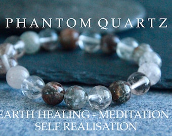 Phantom Quartz Bracelet | EARTH HEALING - Self REALISATION | Natural Healing Crystal | Stretchy Bracelet | 10mm | Boho Unisex Jewellery