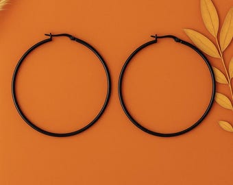 65mm Large Black Hoops | Stainless Steel Earrings | Gunmetal Earrings | Hypoallergenic Hoops