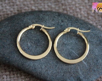 35mm Golden Hoop Earrings | Hypoallergenic Stainless Steel Earrings | Original Wide Flat Side Hoops