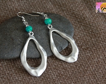 Turquoise Silver Long Earrings | PROTECTION/LUCK/WISDOM | Throat and Third Eye Chakras | Antique Silver | Original Bohemian Ethnic Earrings
