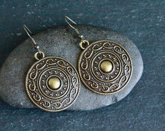 Bronze Charm Earrings | Antique Bronze | Handcrafted Metal Earrings | Southwestern Jewellery | Original Boho Ethnic Rustic Jewellery