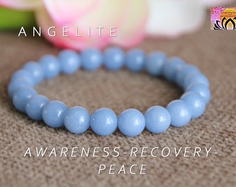 Angelite Bracelet | AWARENESS/PEACE/RECOVERY/Angelic Realm | Crown Chakra Bracelet | Healing Bracelet | Boho Jewellery | Crystal Healing