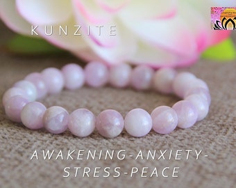 Kunzite Bracelet | AWAKENING | ANXIETY | STRESS | Peace | Heart Chakra Bracelet | Aura Healing Crystal Bracelet | Boho Jewellery | 8mm