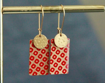 Elegant Red and Gold Earrings | Japanese Paper on Metal Charm Earrings | Unique Handmade Jewelry | Original Celebration Statement Earrings
