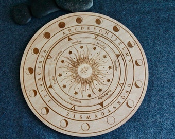 Divination Board | Wooden Pendulum Grid Board | Carved Board | Round 20cm | Future Telling Divining Tool | Pendulum Answer Board | Oracle