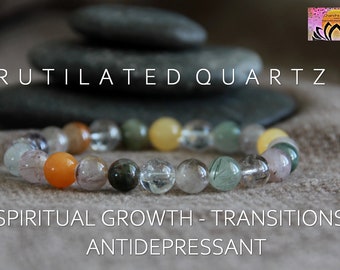 Rutilated Quartz Bracelet-Spiritual GROWTH/TRANSITIONS/ANTIDEPRESSANT-Stacking Gemstone Bracelet-Crystal Healing Bracelet-Organic Jewelry