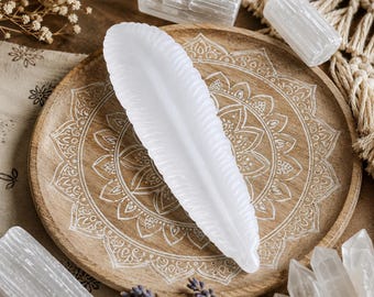 Selenite Charging Plate | Feather | Crystal Cleansing Charging Energising Plate | Gemstone Bracelet | Selenite Decoration | Boho Decor