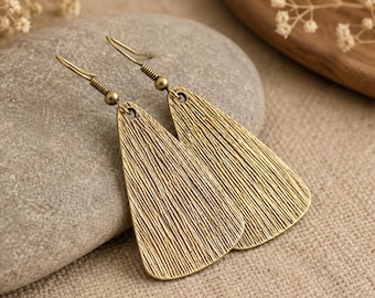 Bronze Earrings | Antique Bronze | Hammered Bronze Dangle Earrings | Metal Earrings | Bohemian Ethnic Jewellery | Large Dangle Earrings