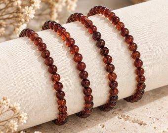 Amber Bracelet | PROTECTION | VITALITY | RENEWAL | 4mm beads | Dark Amber Bracelet | Fine Stretchy Bracelet | Women Jewellery 7"