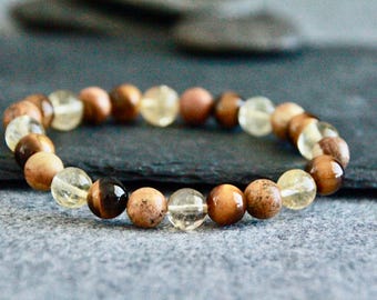 Citrine Tigers Eye Jasper Bracelet | PROSPERITY | STRENGTH | PROTECTION | Unisex Stretchy Gemstone Bracelet | Crystal Healing Bracelet | 8mm