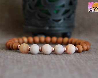Sunstone Sandalwood Bracelet | JOY/SHINE/Self-EMPOWERMENT | Yoga Bracelet | Mala Bracelet | Gemstone Boho Minimalist Bracelet | 6-8mm Beads