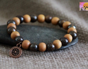Bronzite Sandalwood Bracelet | PROTECTION/Set your self FREE/GO with Flow | Stretchy Gemstone Bracelet | Natural Organic Stone Boho Jewelry