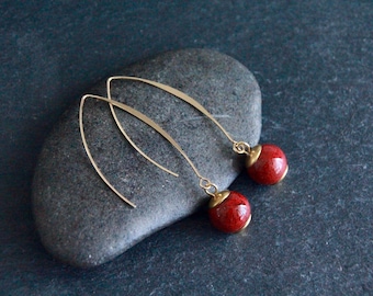 Jasper Earrings | Natural Stone Earrings | Organic Jewelry | Ethnic Boho Earrings | Rustic Earrings | Handmade Long Drop Earrings | 18k Gold