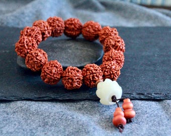 Rudraksha Seed Mala Bracelet | Sacred Rudraksha Bracelet | 20mm Large Beads | Stretchy Elastic Bracelet | Yoga Hindu Meditation Prayer Beads