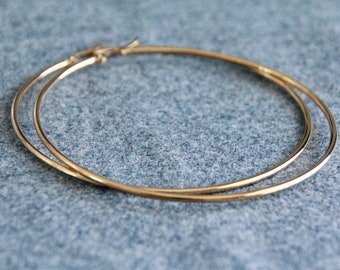 85mm Large Gold Hoops | Hypoallergenic Stainless Steel | Boho Jewelry | Bohemian Chic Ethnic Tribal Modern Earrings | Oversized Hoops