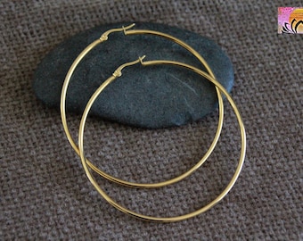 100mm Very Large Golden Hoops | Hypoallergenic Stainless Steel Earrings | Light Gold | Original Bohemian Modern Earrings | Big Hoops