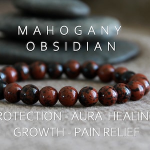 Mahogany Obsidian Bracelet-STABILISING/PROTECTION/GROWTH/Aura Healing/Pain Relief-Root Chakra-Black Stretchy Bracelet-Yoga Boho Jewellery