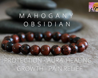Mahogany Obsidian Bracelet-STABILISING/PROTECTION/GROWTH/Aura Healing/Pain Relief-Root Chakra-Black Stretchy Bracelet-Yoga Boho Jewellery