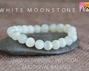 White Moonstone Bracelet | NEW BEGINNING | INTUITION | Emotional Balance | Gemstone Stretchy Bracelet