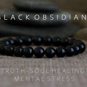 Obsidian Bracelet | Black Obsidian | TRUTH | SOUL HEALING | Mental Stress Tension | Protection | Root Chakra | Stretchy Bracelet | Unisex