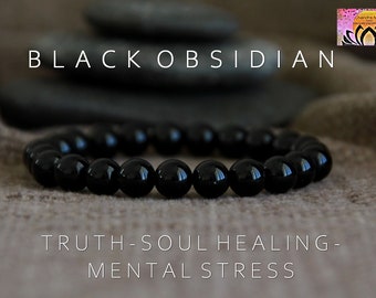 Obsidian Bracelet | Black Obsidian | TRUTH | SOUL HEALING | Mental Stress Tension | Protection | Root Chakra | Stretchy Bracelet | Unisex