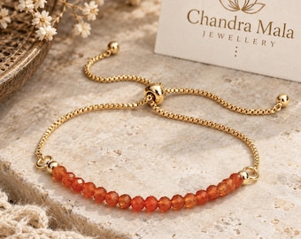 Carnelian Bracelet | COURAGE | GROUNDING | CREATIVITY | Natural Gemstone | Boho Minimal Jewellery | Fine Bracelet | Adjustable | 3.5mm
