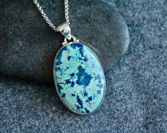 Shattuckite Azurite Pendant | Sterling Silver | 48x24mm | High VIBRATIONS/SPIRITUALITY/PSYCHIC | Gemstone Jewellery | Chakra Healing Crystal