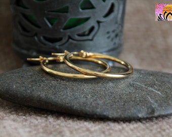 30mm Golden Hoops Earrings | 18K Gold Plated Hypoallergenic Stainless Steel Earrings | Original Bohemian Modern Earrings | Medium Hoops