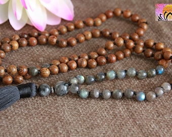 Labradorite Mala | 108 Mala Beads | Natural Labradorite and Wood | MYSTICAL | PROTECTION | Buddhist Prayer Beads | Yoga Meditation Tool