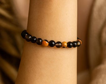 Smoky Quartz Onyx Agate Bracelet | PROTECTION | Fear of Failure | CHALLENGES | STRENGTH | Statement Bracelet | Natural Gemstone Bracelet 8mm