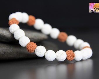 Lava and Rudraksha Diffuser Bracelet | White Lava Rudraksha Aromatherapy Bracelet | Essential Oil Bracelet | Perfume Fragrance Bracelet 8mm