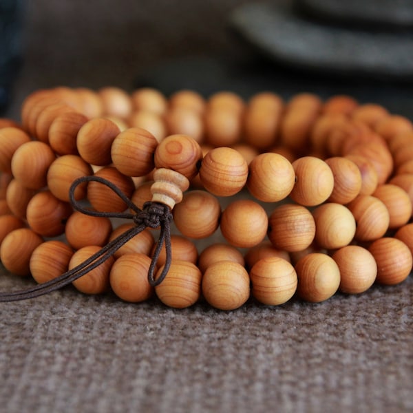 Cèdre rouge naturel Mala-Perles de Mala en bois de cèdre parfumé authentique-108 Perles de Mala-Énergisé-Yoga Méditation Outil-Long Collier-Perles en bois Mala