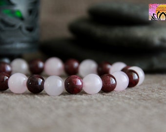 Garnet Rose Quartz Bracelet-PASSION/COMMITMENT/COMPASSION/Love-Gemstone Stretchy Bracelet-Crystal Healing Bracelet-Unisex Jewellery