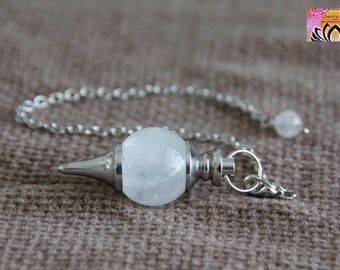 QUARTZ Pendulum-Dowsing Pendulum Pendant-41x18mm-23cm long chain with clasp-Silver Pendulum-Natural Gemstone Crystal Divining Pendulum