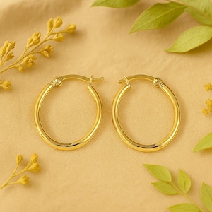Ovale goldene Creolen | 34x28mm | Hypoallergene Edelstahl-Ohrringe | Original Moderne Creolen | Boho Chic ethnischen Tribal Hippie Ohrringe