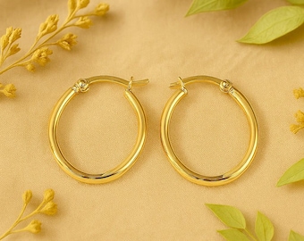 Oval Golden Hoops | 34x28mm | Hypoallergenic Stainless Steel Earrings | Original Modern Boho Hoops