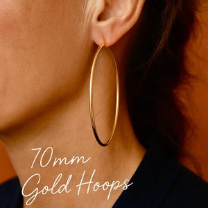 70mm Very Large Golden Hoops | 18K Gold Plated Hypoallergenic Stainless Steel | Bohemian Chic Ethnic Tribal Modern Earrings | Big Hoops