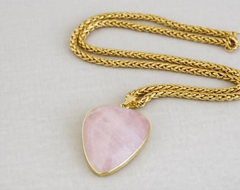 Rose Quartz Necklace | LOVE | INNER WARMTH | Self Esteem | Soothing | Stress | Natural Gemstone Pendant | Gold Brass | Heart Chakra Healing