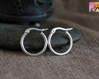 15mm Tiny Shiny Silver Hoop Earrings | Hypoallergenic Stainless Steel | Silver Color Plated | Small Hoops | Boho Ethnic Minimalist Earrings