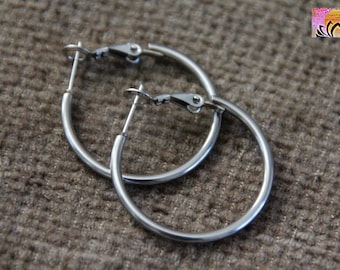 30mm Stainless Steel Hoop Earrings | Hypoallergenic 304 Stainless Steel Earrings | Modern Original Hoops | Boho Ethnic Tribal Round Earrings