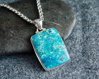 Shattuckite Pendant in Sterling Silver | 42x23mm | High VIBRATIONS/SPIRITUALITY/PSYCHIC | Gemstone Boho Jewelry | Chakra Healing Crystal