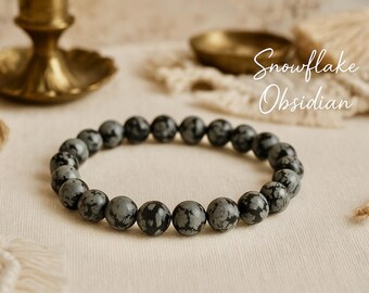 Snowflake Obsidian Bracelet | Learn From MISTAKES | Body Mind Spirit BALANCE | Inner Centering | Black Stretchy Gemstone Bracelet | Unisex