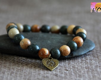Serpentine Brown Jasper Bracelet-STABILITY/Past Lives WISDOM/No FEAR-Gemstone Organic Jewelry-Yoga Boho Stacking Bracelet-Intention Bracelet