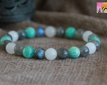 Labradorite Amazonite White Jade Bracelet-CONFIDENCE/SPEAK FREELY/Protection/Self Discovery-Gemstone Organic Jewelry-Healing Bracelet