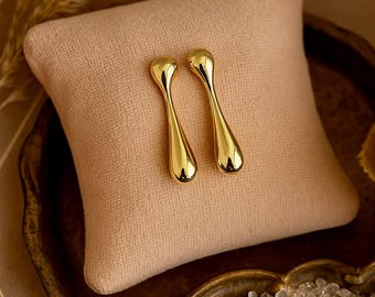 Liquid Gold Studs | 18k Gold | Long Teardrop Earrings | 28x6.5mm | Elegant Earrings | Minimalist Studs | Statement Earrings