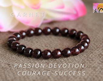 Garnet Bracelet | PASSION | DEVOTION | VITALITY | Courage | Success | Life Purpose | Natural Gemstone Healing Bracelet | 6mm 8mm 10mm beads
