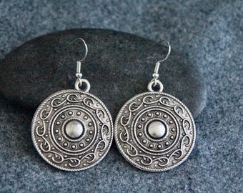 Silver Charm Earrings | Antique Silver | Handcrafted Metal Earrings | Boho Jewellery | Original Ethnic Rustic Jewellery | Statement Earrings