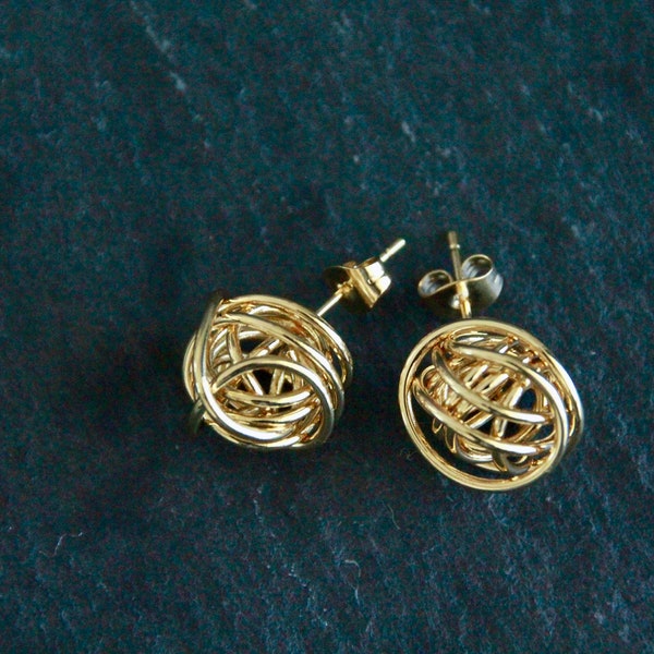 Gold Wire Wrapped Studs | 18k Gold | Wire Ball Earrings | 14x12mm | Elegant Earrings | Minimalist Studs | Statement Earrings