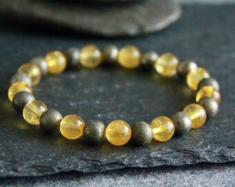 Citrine and Pyrite Bracelet | ABUNDANCE/PROTECTION | Gemstone Stretchy Bracelet | Crystal Healing Bracelet | Unisex Jewellery
